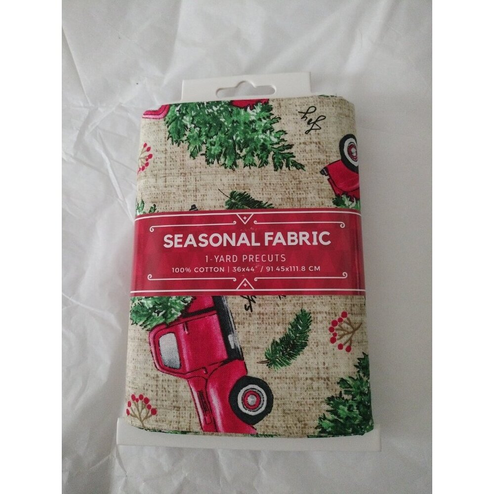 David Textiles 1-Yard Cotton Vintage Red Christmas Trucks Precut Fabric NEW